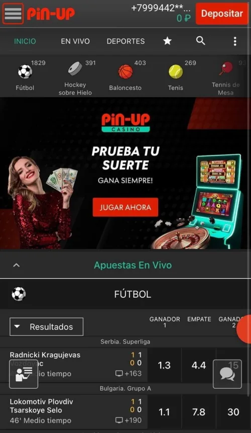 versión móvil de la casa de apuestas