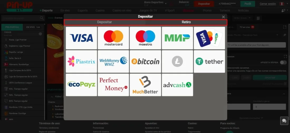 depositar y retirar fondos