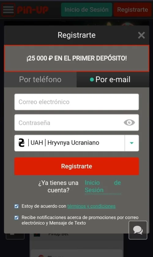 registrarse en la aplicación del casino
