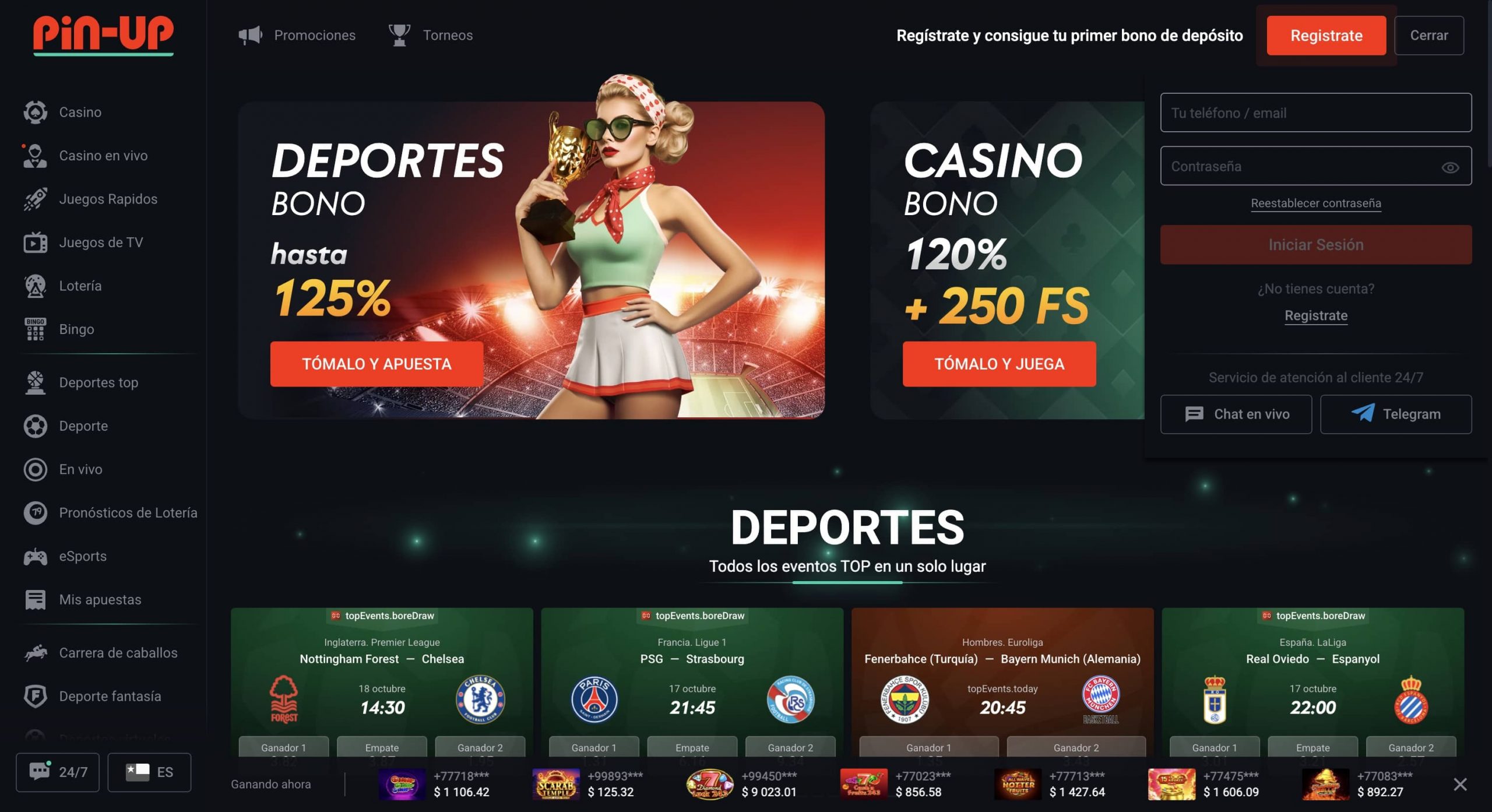 Formulario de inicio de sesión con campos de usuario y contraseña