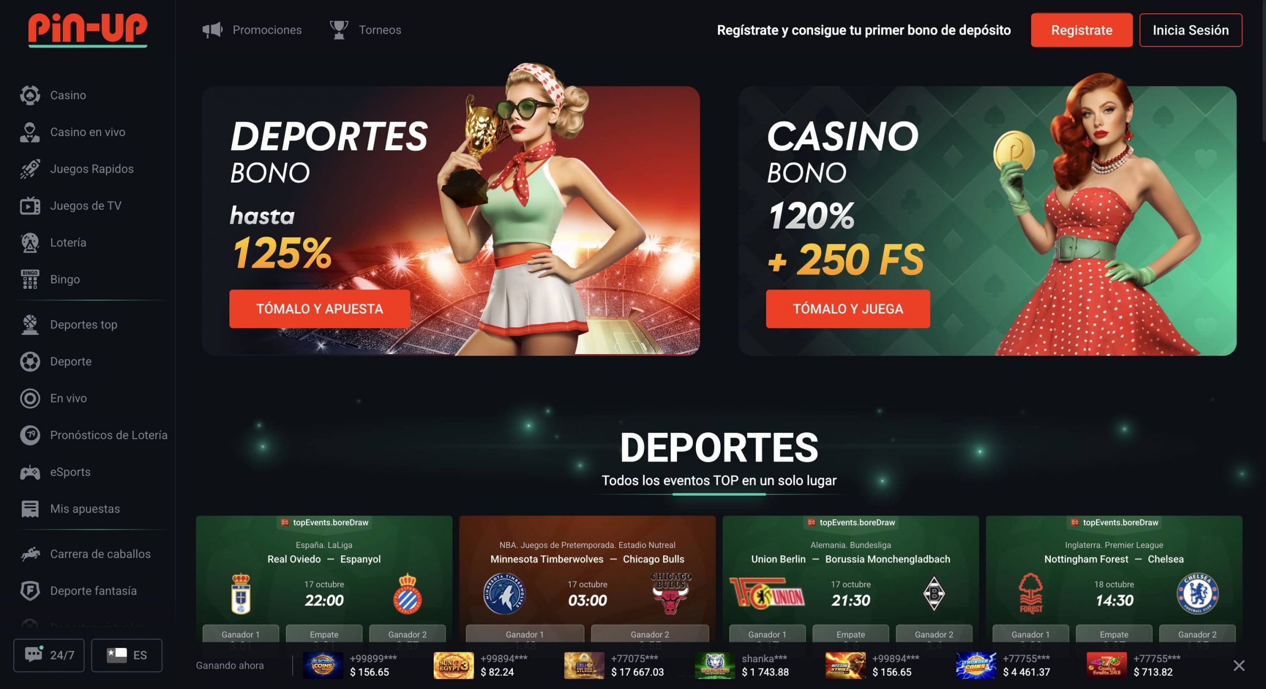Página principal del sitio oficial de apuestas online