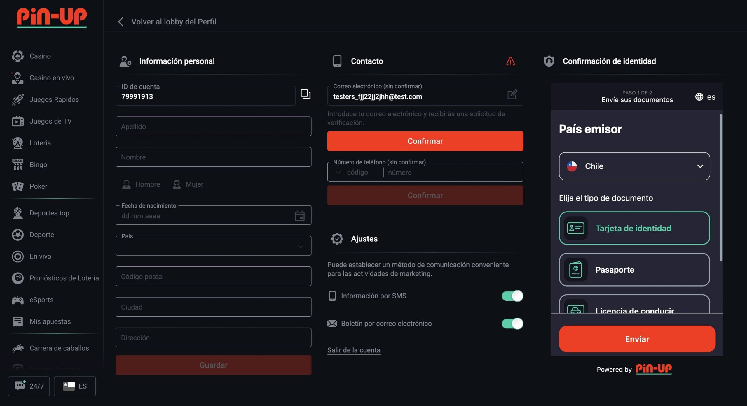 Interfaz de verificación KYC para cargar documento de identidad